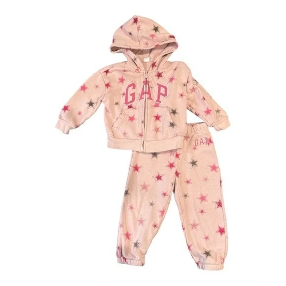 BabyGap Hoodie & Joggers Set Toddler Girl Star Print Logo Set Long Sleeve Sz‎ 2T